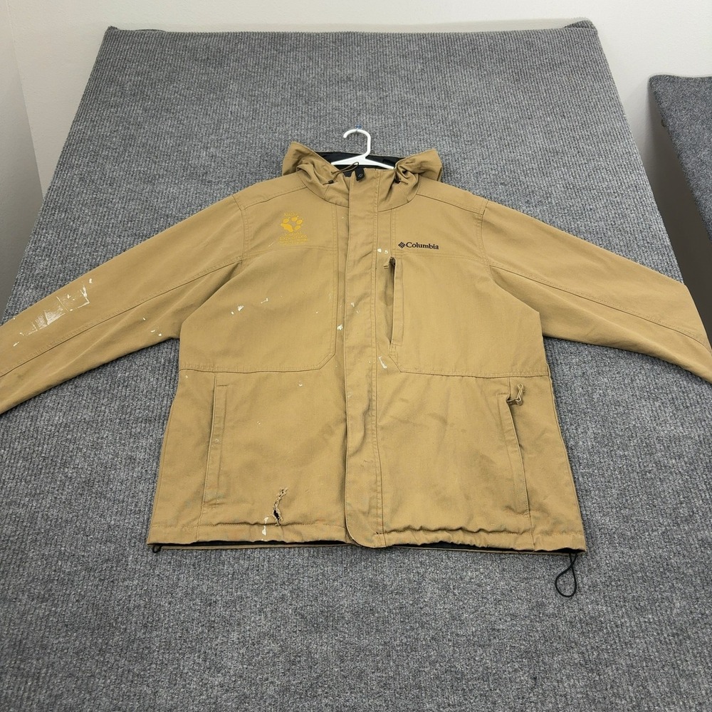 Columbia Jacket Mens L Tan Cotton Blend Alaska Icefield Expeditions Hooded Style